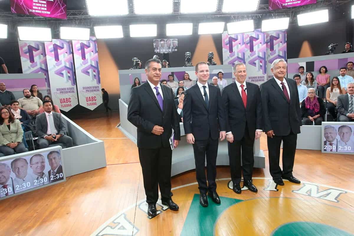 De izquierda a derecha: Jaime Rodríguez, candidato independiente a la Presidencia; Ricardo Anaya, aspirante del PAN-PRD-MC; José Antonio Meade, del PRI-PVEM-Panal; y Andrés Manuel López Obrador, de Morena-PES-PT (Tomada de Siete24).