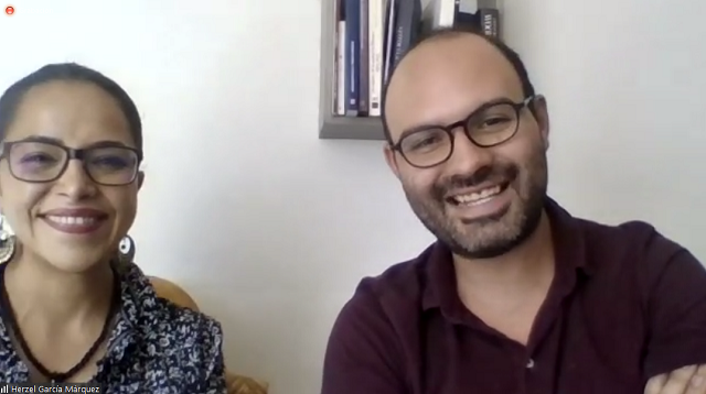 Mtra. Herzel García, consultora de la Red de Colegios Semper Altius; y Dr. Luis Medina, investigador de la IBERO; realizadores del documental corto.